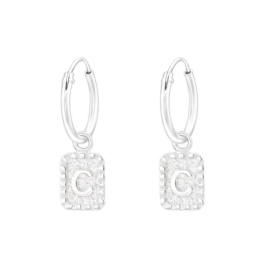 Sterling Silver Initial C Huggie Hoop Earrings